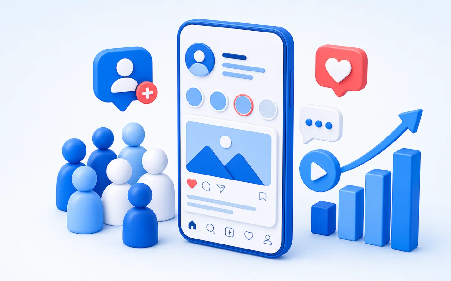 Ilustrasi pertumbuhan followers, likes, views, dan engagement media sosial
